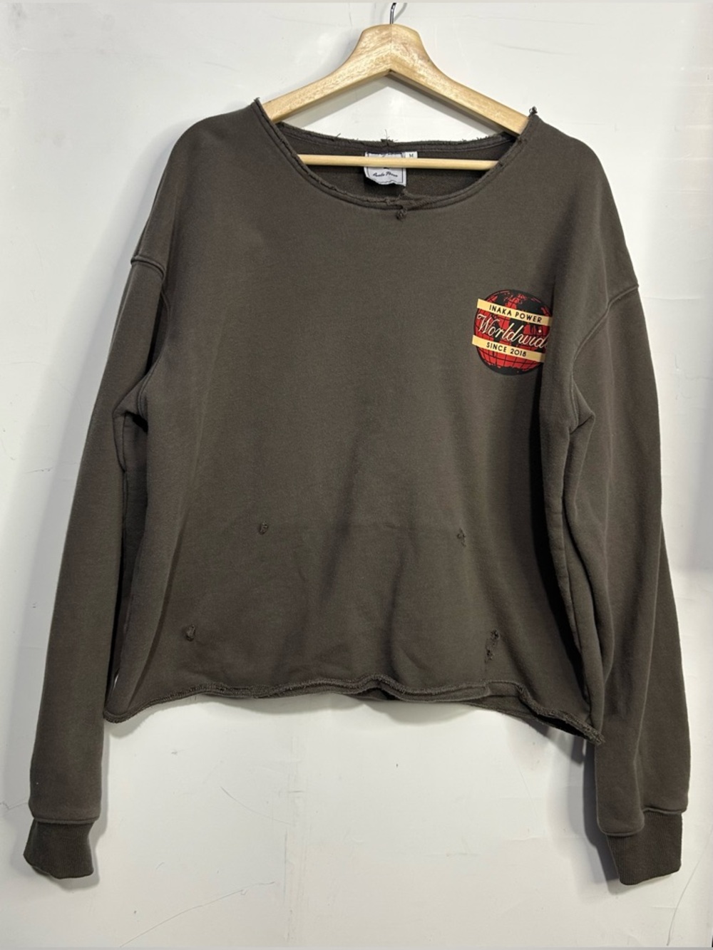 Inaka Power Grey Raw Lined Hem Pullover Sweatshirt Medium